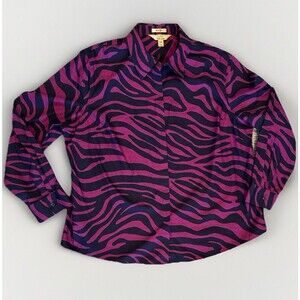 Investments Shirt Top Button Up Sz 20 W 1X Fuchsia Animal Print Career Cotton